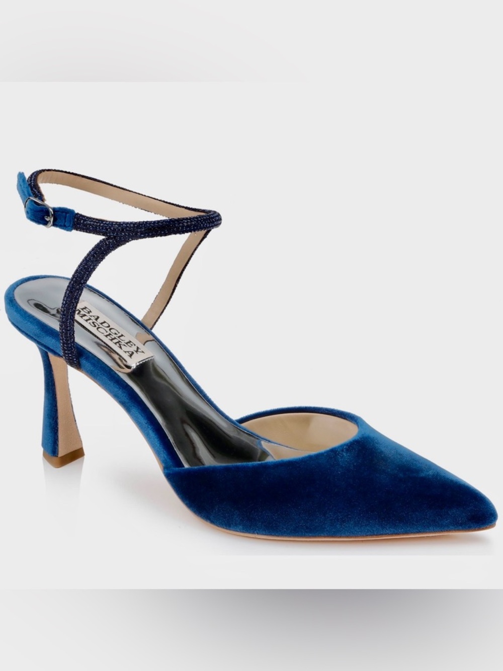 Badgley Mischka Kamilah Pump - Deep Blue Velvet Pointed-Toe Ankle-Strap